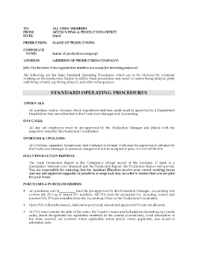 Picture of Film Production Standard Operating Procedures